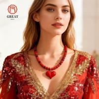 ราคา สร้อยคอยาวแบบโชคเกอร์และสร้อยข้อมือลูกปัดเรซินทรงกลม พร้อมสร้อยคอจี้หัวใจสามารถปรับขนาดได้ เหมาะสำหรับวันวาเลนไทน์ (56257212291)