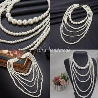 ราคา สร้อยคอมุก5ชั้น สร้อยมุกออกงานหลายชั้น สร้อยมุก เครื่องประดับมุก ชุดไทย (40321415441)