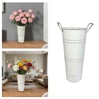 ราคา Stat ฝรั่งเศสดอกไม้แจกันถังพร้อมที่จับแจกันโลหะชุบสังกะสีสําหรับดอกไม้ (53457672066)