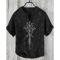 ราคา เสื้อเชิ้ตคอวีผ้าลินินสำหรับผู้ชาย สไตล์ฮาวาย พิมพ์ลายสวยงาม (29743137556)