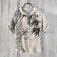 ราคา ใหม่ผ้าลินินเสื้อ ความละเอียดสูง รูปแบบขนาดบวกเครนภูมิทัศน์จิตรกรรมเสื้อเชิ้ตฮาวายผู้ชายผ้าลินินคอวีผู้ชายเสื้อยืด กุซ (55654910744)