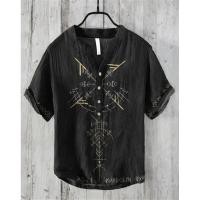 ราคา เสื้อเชิ้ตคอวีผ้าลินินสำหรับผู้ชาย พิมพ์ลายศิลปะความละเอียดสูง (45104921261)