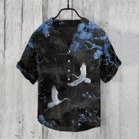 ราคา เสื้อลินินแขนสั้นผู้ชาย ทำจากผ้าลินินผสม สไตล์หลวมสบาย เหมาะสำหรับสวมใส่ในวันสบายๆ (44174929605)