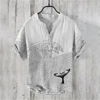 ราคา เสื้อยืดผู้ชาย สไตล์ใหม่ ผ้าลินิน ฤดูร้อน ออกแบบลายภาพภูมิทัศน์ ทรงคล้องคอ แขนสั้น (40874936286)