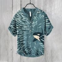 ราคา เสื้อเชิ้ตแขนสั้นผู้ชาย ออกแบบมาอย่างสบาย พิมพ์ลายฮาวายสไตล์คอวี (40524929349)