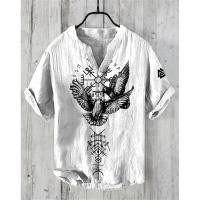 ราคา เสื้อเชิ้ตผู้ชาย สไตล์ชาติพันธุ์ พิมพ์ลายไวกิ้ง แขนสั้น ไซส์ใหญ่ (40024964053)
