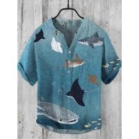 ราคา เสื้อเชิ้ตผู้ชายพิมพ์ลายลินิน เสื้อฮาวายสำหรับแต่งตัวแบบ STREET FASHION (27493147255)