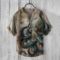 ราคา เสื้อยืดแขนสั้นสำหรับผู้ชาย พิมพ์ลายปลาหมึก สไตล์แฟชันฤดูร้อน (50454905606)