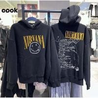 ราคา เกาหลี วินเทจ เสื้อแขนยาว เสื้อ oversize ผลิตจากผ้าฝ้าย พิมพ์ลาย nirvana เหมาะ ผู้หญิง และ ผู้ชาย (52201712565)