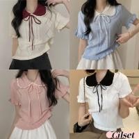 ราคา Cilset พร้อมส่ง เสื้อยืดไหมพรม คอปก คอตุ๊กตา แขนสั้น น่ารัก ใส่สบาย ผ้าบางเบา ดีเทลลายผ้าผูกโบว์ สไตล์ลำลอง MT717 1 (44055865900)