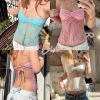 ราคา Cilset พร้อมส่ง เสื้อเกาะอก เกาหลีสไตล์ ลายลูกไม้ดีเทลผูกหลัง สไตล์สาวเกาหลี ไปทะเล FY2958 (42117043695)