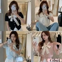 ราคา Cilset พร้อมส่ง เสื้อไหมพรม แขนสั้น สีพื้น คอปกแต่งโบว์ น่ารัก ใส่สบาย สีพาสเทล W M099 (44304793600)
