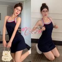 ราคา Cilset พร้อมส่ง ชุดมินิเดรสไหมพรม สีน้ำเงินเข้ม ลำลอง โชว์หลัง สไตล์ซัมเมอร์ 8K91 1 C (42810885673)