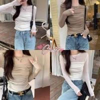ราคา Cilset พร้อมส่ง เสื้อแขนยาว คอกลม มินิมอล ดีเทลแต่งซีทรูบางเบาใส่สบายมาก FY0826 (58051288254)