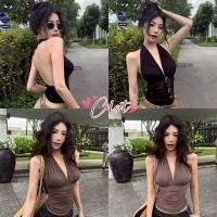 ราคา Cilset พร้อมส่ง เสื้อคล้องคอ เว้าหลังอก ซทรูสีพื้นยืดใส่สบายมาก เกาหลีสไตล์สาวเซ็กซี่ FY9345 (28991005902)
