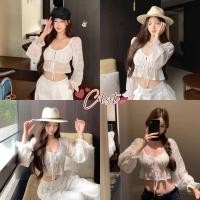 ราคา Cilset พร้อมส่ง เสื้อครอปแขนสั้น สีขาว สไตล์มินิมอลสาวเวียดนาน FY1164 (41675455693)