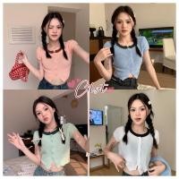 ราคา Cilset พร้อมส่ง เสื้อไหมพรมคอกลมแขนสั้น ทรงสั้นเข้ารูป สไตล์เกาหลี ใส่สบาย 95116 (57457559047)