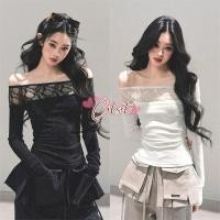 ราคา Cilset พร้อมส่ง เสื้อเปิดไหล่แขนยาว ลายลูกไม้ขาวดำ มีซับในในตัว ใส่สบาย ไซส์พอดีตัว FY8729 (55954831571)