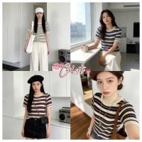 ราคา Cilset พร้อมส่ง เสื้อไหมพรมลายทาง สั้นเข้ารูป สไตล์เกาหลี 5291 (53307611062)