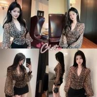 ราคา Cilset พร้อมส่ง เสื้อแขนยาวคอวี ดีเทลแต่งลายเสือเท่มีสไตล์ คาวาอี้ ผ้าซีทรู FY2991 (53150646083)
