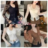 ราคา Cilset พร้อมส่ง เสื้อคอวีแขนยาว ผ้าลูกไม้ มีฟองน้ำ ระบายใส่สบาย เข้ารูป FY33055 (49706178133)