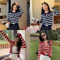 ราคา Cilset พร้อมส่ง เสื้อแขนยาวไหมพรม คอกลม ลายทางสีแดงน้ำเงิน ใส่ทุกวัน U035 (48152449043)