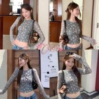 ราคา Cilset พร้อมส่ง เสื้อแขนยาวครอป แขนยาว ใส่สบายมากๆ ลายจุดสีเทา สไตล์เกาหลี FY544 (47102589000)