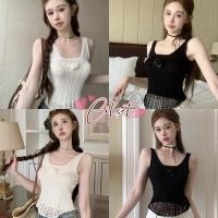 ราคา Cilset พร้อมส่ง เสื้อกล้ามถักไหมพรม ดีเทลติดดอกไม้ สีพื้นยืดกำลังดี สง่างาม เรียบง่าย 67116 (43612605048)