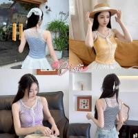 ราคา Cilset พร้อมส่ง เสื้อกล้ามลายตางรางสีสดใสพาสเทลเกาหลีสไตล์ แต่งลูกไม้คอกลม เกาหลีมาก FYL33024 (43569011617)