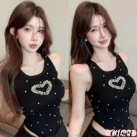 ราคา Cilset พร้อมส่ง เสื้อกล้ามไหมพรม ผ้าร่องยืดกำลังดี สีดำ แต่งปักหมุดหัวใจ ใส่สบาย y2k 80061 22 (43351392263)