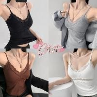 ราคา Cilset พร้อมส่ง เสื้อสายเดี่ยว เสริมฟองน้ำสีพื้น มินิมอล แต่งขอบลูกไม้ สไตล์ฝรั่งเศส แต่งตัวแมชชิ่งง่ายย FY1089 (43312812285)