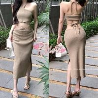 ราคา Cilset พร้อมส่ง ชุดเซ็ต เสื้อสายเดี่ยว กระโปรงไหมพรม ดีเทลผ้าร่องสีกากี เรียบหรู เซ็กซี่ เข้ารูป M1366 M1367 (43065133793)