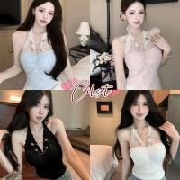ราคา Cilset พร้อมส่ง เสื้อคล้องคอ น่ารักๆ เว้าหลัง ซัมเมอร์ แต่งลายลูกไม้สีพาสเทล เสริมฟองน้ำ สไตล์เกาหลี FY893 (42363910843)