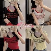 ราคา Cilset พร้อมส่ง เสื้อครอปแขนสั้น แต่งสายคล้องคอ มีฟองน้ำ สกีนตัวอักษร ใส่สบาย แฟชั่น FY5089 (42165132282)