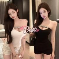 ราคา Cilset พร้อมส่ง เสื้อเกาะอก สีพื้น ดีเทลเรียบหรูดูแพง น่ารักๆ แต่งเพชรเพิ่ม สไตล์เกาหลี แฟชั่น FY2928 (41362301906)