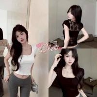 ราคา Cilset พร้อมส่ง เสื้อยืดครอปแขนสั้น เกาหลีสไตล์ ดีเทลซีทรูลูกไม้ สีพื้น ใส่สบายมาก FYA17 (29741000986)