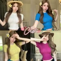 ราคา Cilset พร้อมส่ง เสื้อครอปแขนสั้น ผ้าไหมพรม โคเรีย ดีเทลเว้าหลัง ผูกเอว สไตล์ซัมเมอร์ แฟชั่น W U025 (28840115285)