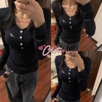 ราคา Cilset พร้อมส่ง เสื้อแขนยาว คอกลม กระดุมด้านหน้า สีน้ำเงิน ใส่สบาย FY7822 (26793292042)