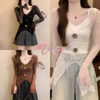 ราคา Cilset พร้อมส่ง เสื้อไหมพรม แขนยาว มินิมอลสไตล์ คอสี ดีเทลผ้าซีทรูสีพื้น U245 (49150911428)