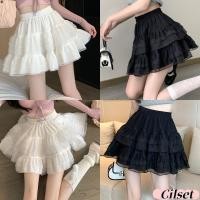 ราคา Cilset พร้อมส่ง กระโรงทรงเจ้ากญิง กระโปรงสั้นสีดำ เอวสม๊อค ปลายบาน ดีดทลลวยลายเล็กๆ สีพื้น 18CX80 (25693900841)