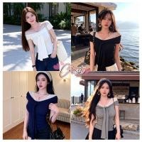 ราคา Cilset พร้อมส่ง เสื้อแขนสั้นเปิดไหล่น้อยๆ มีซับใน ลายลูกไม้ ยืดพอดีตัว ใส่สบายมาก FY5531 (51503220849)