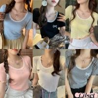 ราคา Cilset พร้อมส่ง เสื้อยืดไหมพรม คอกลม แขนสั้น ทรงครอป สีพาสเทล ใส่สบาย 6 สี W Y032 (28986549815)