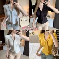 ราคา Cilset พร้อมส่ง เสื้อครอปแขนสั้น คอกลม ดีเทลสีพาสเทลใส่สวบายมากมินิมอลๆ FY8714 (42119313972)