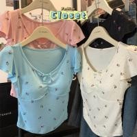 ราคา Cilset พร้อมในสต็อก เสื้อครอปคอกลม แขนสั้น เกาหลีสุดลายดอกไม้ FY5042 สีพาสเทล (27209613966)