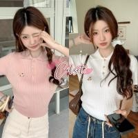 ราคา Cilset พร้อมส่ง เสื้อครอปไหมพรมแขนสั้นน่ารักมาก คอปก ผ้าร้องปักลายหมี สีพาสเทล 72063 (26160019412)
