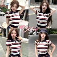 ราคา Cilset พร้อมส่ง เสื้อครอปแขนสั้น คอปก ผ้าไหมพรม ดีเทลลายสไตล์เกาหลี มินิมอล น่ารักมาก เรียบง่าย ลำลอง W K085 (44114136556)