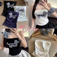ราคา Cilset พร้อมส่ง เสื้อเกาะอก งานปั มีฟองน้ำในตัว ลายน้องหมาน่ารัก เกาหลีสไตล์ สีพื้นน้ำเงินดำขาว ส่งแหวนผม FY66022 (44464444116)