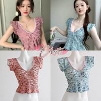 ราคา Cilset พร้อมส่ง เสื้อไหมพรมแขนสั้น คาวาอี้ คอวี ดีเทลลายดอกไม้สีพาสเทลน่ารักใส่ง่าย สไตล์ลำลอง U232 (43965034000)