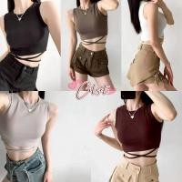 ราคา Cilset พร้อมส่ง เสื้อกล้ามครอปแขนกุด มินิมอลสไตล์ ดีเทลสายผูกรอบเอวสีพื้น FY1274 (43868186797)
