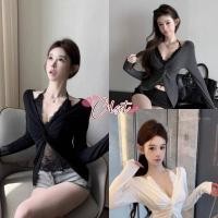 ราคา Cilset พร้อมส่ง เสื้อแขนยาว คอวีน่ารักๆ ดีเทลเสริมฟองน้ำ แต่งลูกไม้สายคล้องคอ FY5592 (43322986529)